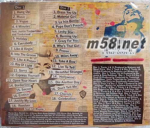 Celebration 香港版 2cd專輯背面圖片