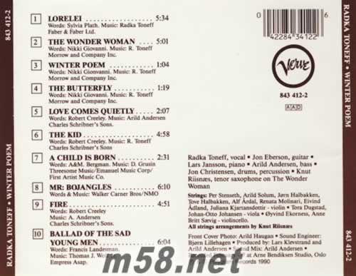 Radka Toneff-WINTER POEM專(zhuān)輯背面圖片