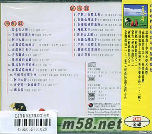 王洛賓歌曲欣賞集 金碟專輯背面圖片