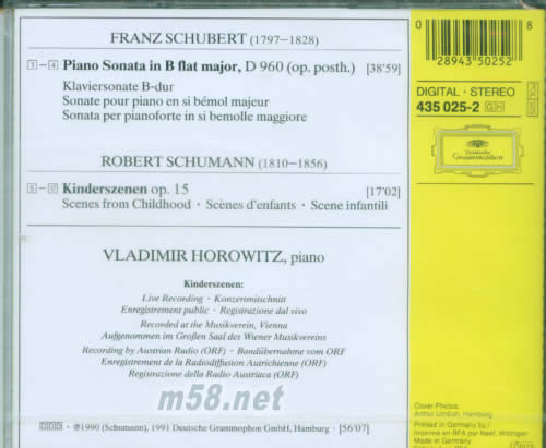 舒伯特:鋼奏/霍洛維茲專輯背面圖片