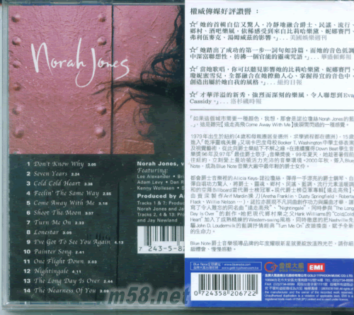 COME AWAY WITH ME 臺版專輯背面圖片