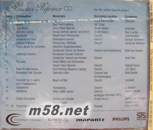 原音賞識ACOUSTICS REFERENCE CD專輯背面圖片