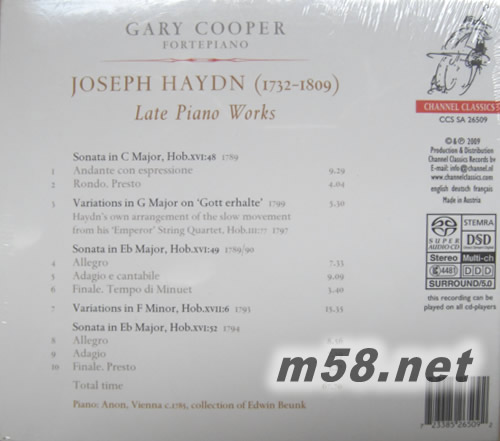 郭伯獨奏海頓的晚期鋼琴作品選 (Gary Cooper-Haydn Late Piano Work) Gary Cooper SACD專輯背面圖片