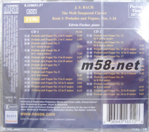 巴赫 十二平均律Bach: The Well-Tempered Clavier, Book 1 EDWIN FISCHER專輯背面圖片