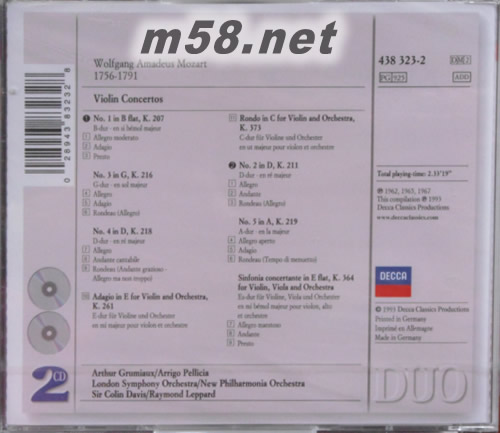 Mozart Violin Concertos莫扎特小提琴協(xié)奏曲(白色封面雙CD)專輯背面圖片