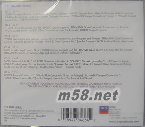 Maurice Andre 101安德烈小喇叭名曲 101古典系列6CD套裝專輯背面圖片