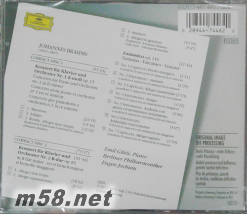 布拉姆斯:鋼琴協奏曲1&2號 Brahms:Piano Concertos Nos.1& 2& 7Fantasien op. 116專輯背面圖片