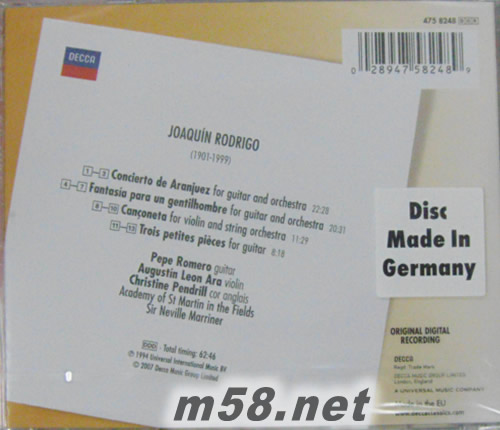 JOAQUIN RODRIGO CONCIERTO DE ARANJUEZ專輯背面圖片