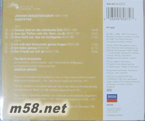 巴哈:葬禮等六首著名清唱劇Cantatas BWV 106, 131, 99, 56, 82 & 158專輯背面圖片