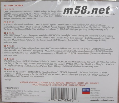 101 FILM CLASSICS 電影配樂殿堂大師精選套裝 101古典系列6CD套裝 德版專輯背面圖片
