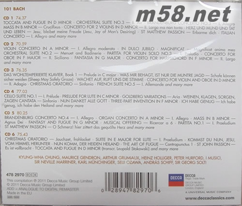 101 BACH 101 巴赫殿堂大師精選套裝 101古典系列6CD套裝專輯背面圖片