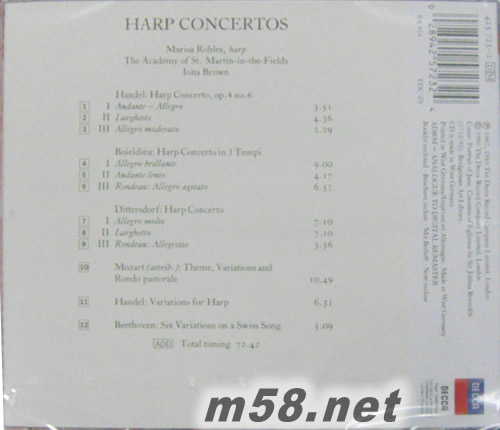 豎琴協奏曲 羅伯斯豎琴 HARP CONCERTOS(古典愛好者必備)專輯背面圖片