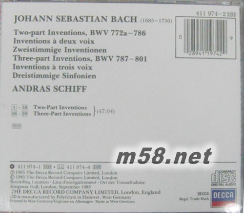 巴赫:二三聲部創意曲2-Part Invention & 3-Part Invention專輯背面圖片