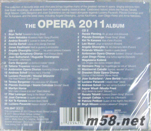 2011歌劇至尊The Opera 2011 Album專輯背面圖片