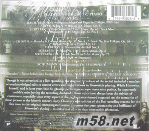 Live and Unedited 1995年霍洛維茲傳奇復出音樂會(百歲誕辰紀念2CD+DVD)專輯背面圖片