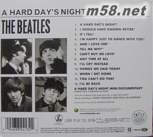A HARD DAY‘S NIGHT專輯背面圖片
