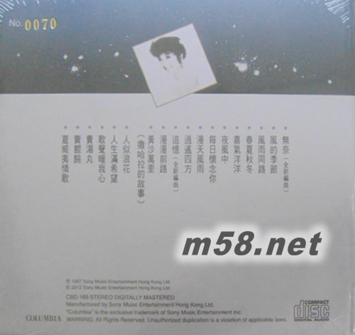 星輝燦爛徐小鳳 24K 25周年金碟 限量版專輯背面圖片