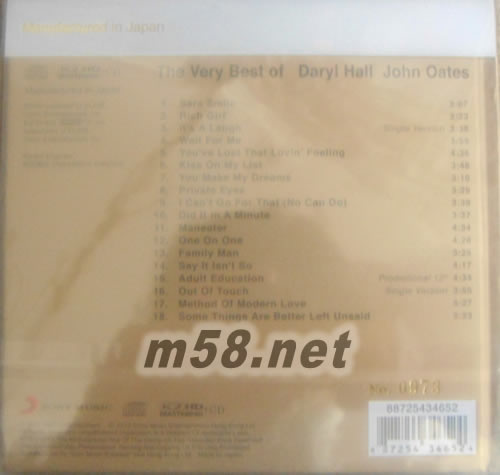 The Very Best of Daryl Hall & John Oates (K2HD)(2017SONY 特價(jià)系列K2HD)專輯背面圖片