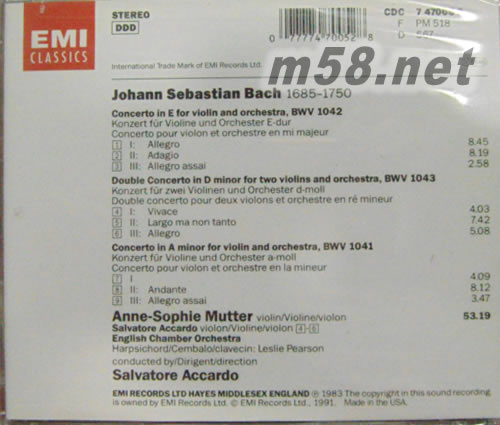 慕特與阿卡多Bach: Concerto for Two Violins; Violin Concertos小提琴協奏曲專輯背面圖片