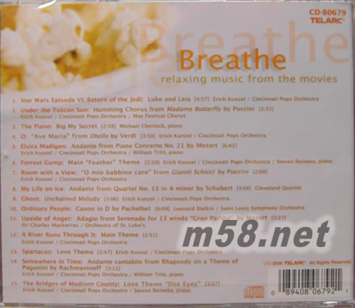 Breathe: Relaxing Music from the Movies 呼吸 溫柔的電影音樂專輯背面圖片