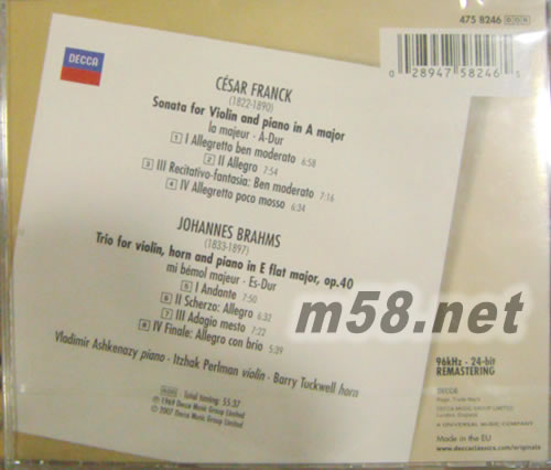 弗蘭克 小提琴與鋼琴 Franck: Sonata for Violin & Piano; Brahms: Trio for Violin, Horn & Piano 大禾花專輯背面圖片