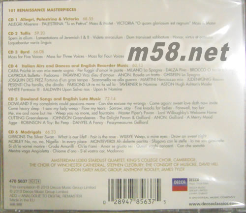 101 Renaissance Masterpieces 文藝復興名曲101專輯背面圖片