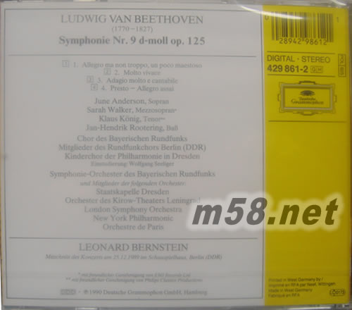 貝多芬:第九交響曲柏林墻伯恩斯坦BERNSTEIN IN BERLIN Symphonie No. 9專輯背面圖片