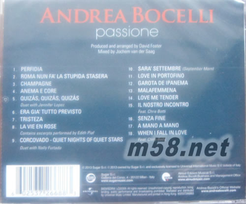 Passione (Deluxe Edition)香港版專輯背面圖片