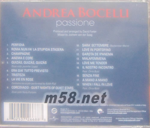 Passione (Deluxe Edition)歐版專輯背面圖片