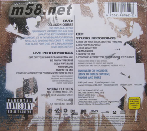 JAY-Z LINKIN PARK COLLISION COURSE林肯公園與杰斯 沖擊理論CD+DVD專輯背面圖片
