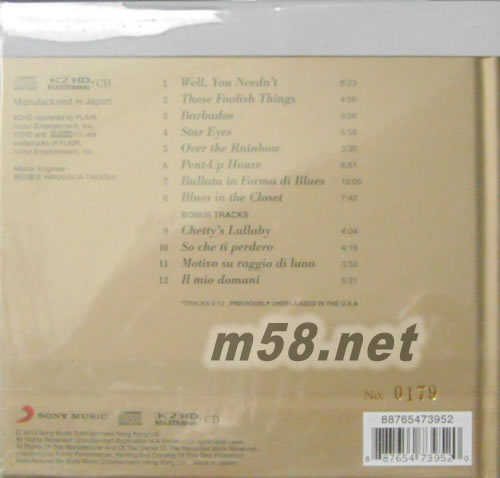 Chet Is Back SEXTETSONY K2HD系列)(2017SONY 特價系列K2HD)專輯背面圖片