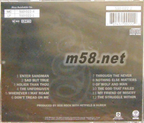 金屬制品合唱團(tuán)同名專輯 METALLICA VERTIGO 黑蛇專輯背面圖片