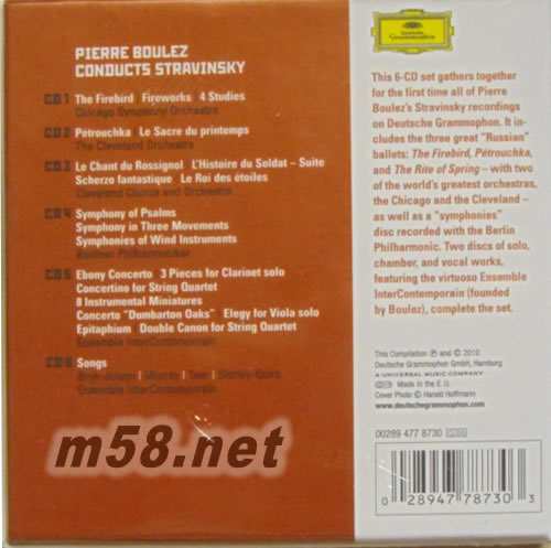 斯特拉文斯基作品集 Pierre Boulez Conducts Stravinsky(6CD套裝)專輯背面圖片