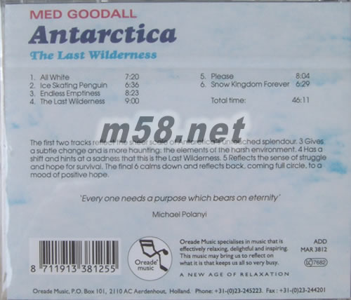 Antarctica THE LAST WILDERNESS 南極洲最后的雪野 新世紀純音樂專輯背面圖片