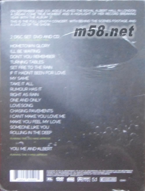 LIVE AT THE ROYAL ALBERT HALL 愛黛爾在皇家阿爾伯特大廳的現場演唱會 DVD+CD專輯背面圖片