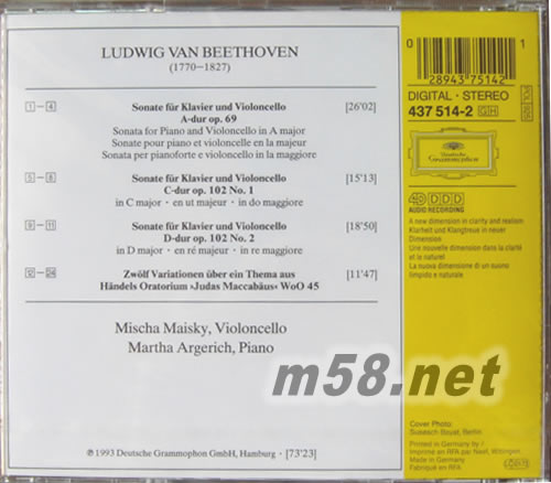 鋼琴與大提琴 BEETHOVEN:CELLOSONATEN OP.69 & 102專輯背面圖片