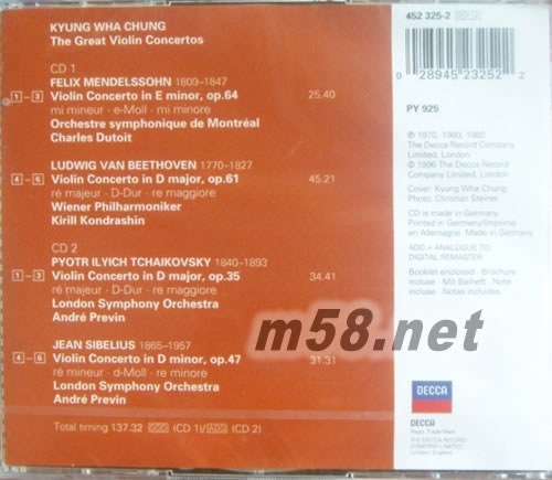偉大的小提琴協奏曲MENDELSSOHN/BEETHOVEN(古典愛好者必備)專輯背面圖片