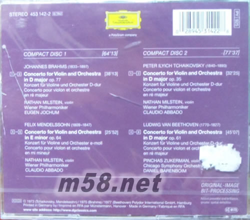 四大小提琴協(xié)奏曲 布拉姆斯.孟德爾頌.貝多芬.柴可夫斯基(原音再生系列)專輯背面圖片
