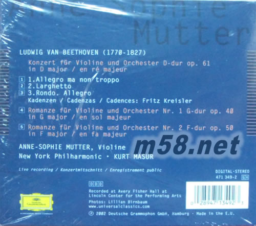 BEETHOVEN VIOLIN CONCERTO ROMANCES 貝多芬:小提琴協(xié)奏曲 穆特專輯背面圖片