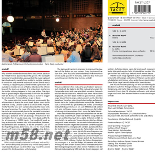 NETHERLANDS PHILHARMONIC ORCHESTRA 拉威爾:波萊羅管弦樂作品 180g 33RPM LP 黑膠專輯背面圖片