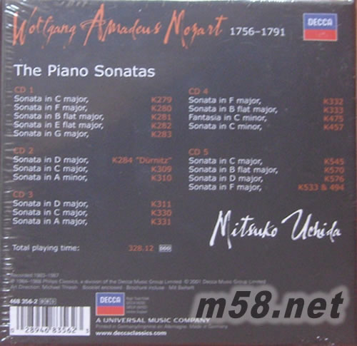 莫札特:鋼琴奏鳴曲全集Mozart:The Piano Sonatas 5CD套裝專輯背面圖片