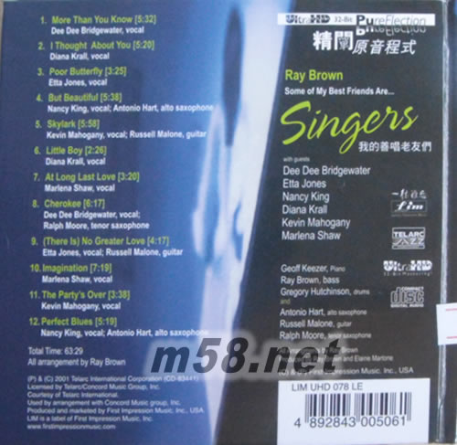 Ray Brown - some of my best friends are ...singers 我的善唱老友們 ULTRAHD 限量版專輯背面圖片