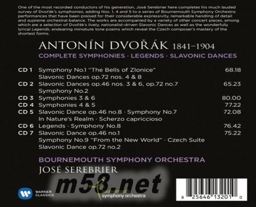 DVOŘAK COMPLETE SYMPHONIES, LEGENDS, SLAVONIC DANCES 7CD套裝專輯背面圖片