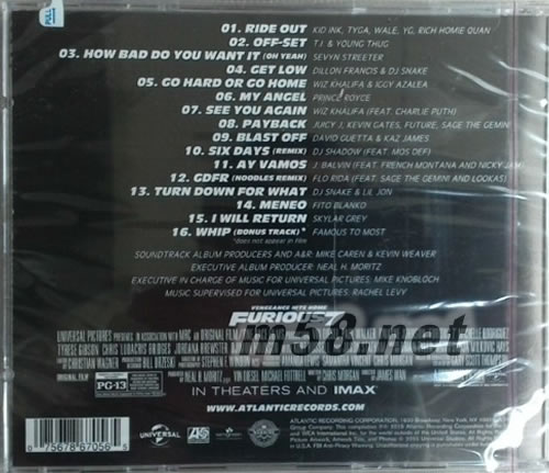 Furious 7: Original Motion Picture Soundtrack (Explicit) 速度與激情電影原聲 美版專輯背面圖片