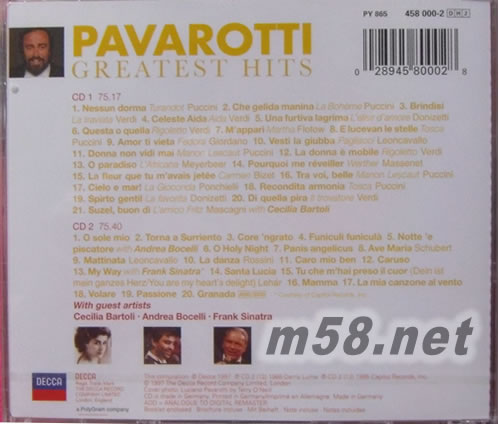 帕瓦羅第精品集 GREATEST HITS 2CD專輯背面圖片