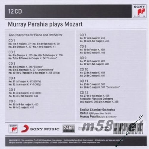 Mozart: Complete Piano Concertos莫扎特 鋼琴協奏曲 12CD 盒裝12CD專輯背面圖片