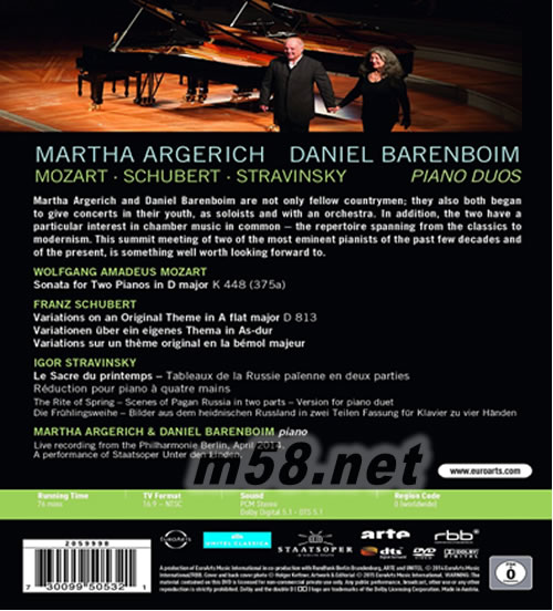 MOZART SCHUBERT STRAVINSKY – PIANO DUOS DVD專輯背面圖片