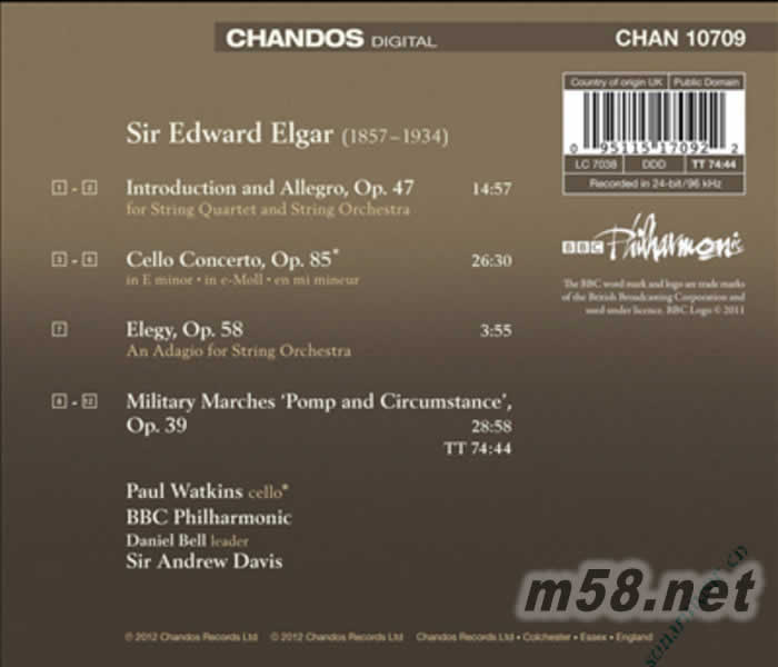 Elgar: Cello Concerto 埃爾加:大提琴協奏曲/引子與快板/挽歌/威風凜凜進行曲(劉漢盛推介 超越巔峰200擊入圍CD)專輯背面圖片