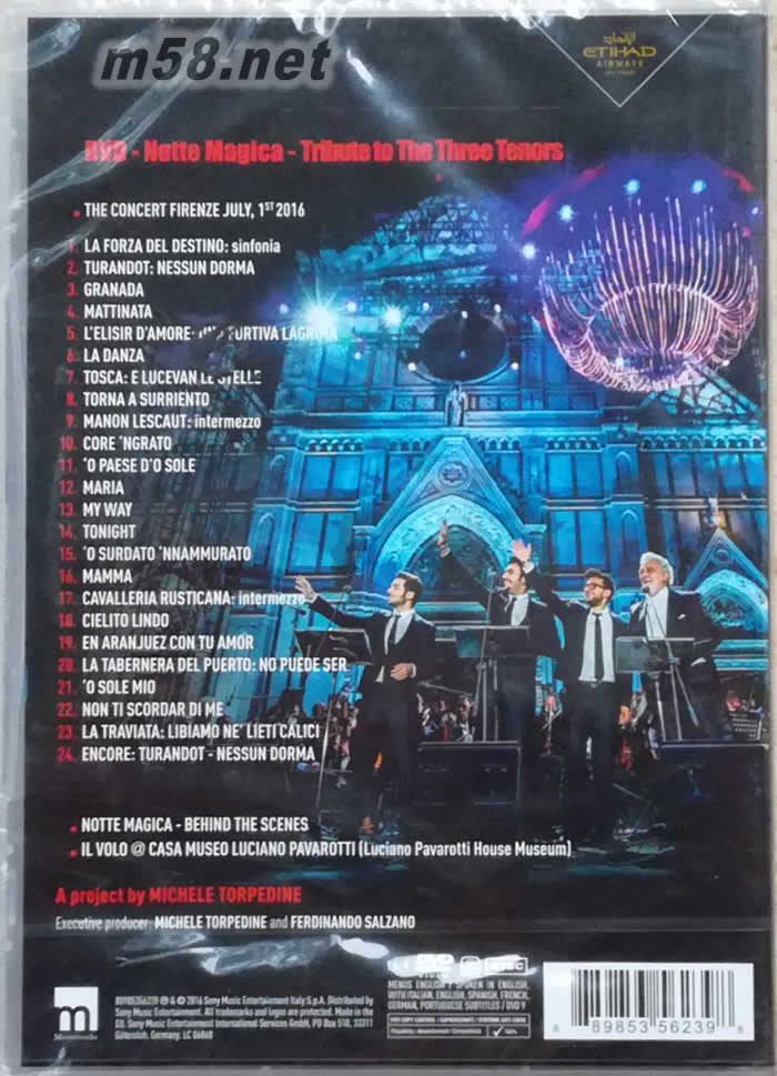 Il Volo with Placido Domingo Notte Magica - A Tribute to The Three Tenors DVD專輯背面圖片
