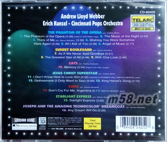ANDREW LIOYD WEBBER 韋伯金曲選專(zhuān)輯背面圖片